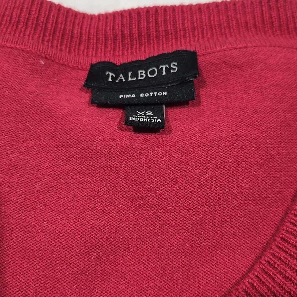 Talbots cotton three-quarters sleeve button-down cardigan,  sweater burgundy XS